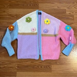 As seen in Mean Girls Floral Crochet Pastel Pink Lavender Blue Knitted Cardigan